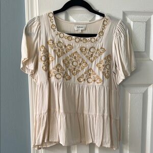Cream and Gold Embroidered Women's Top